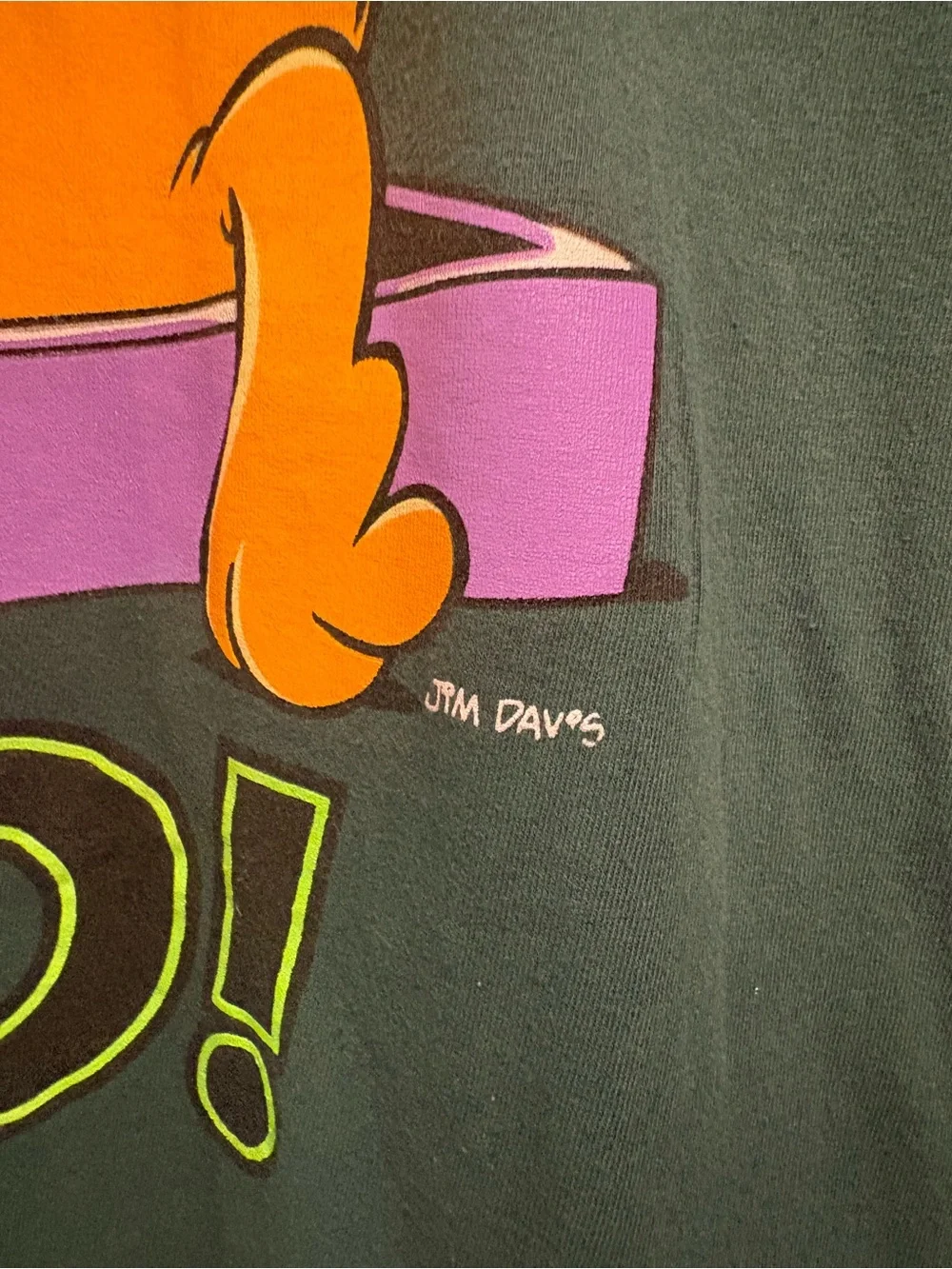 Vintage Garfield The Cat Cartoon T-Shirt Green Jim Davis Sun USA Single Stitch M